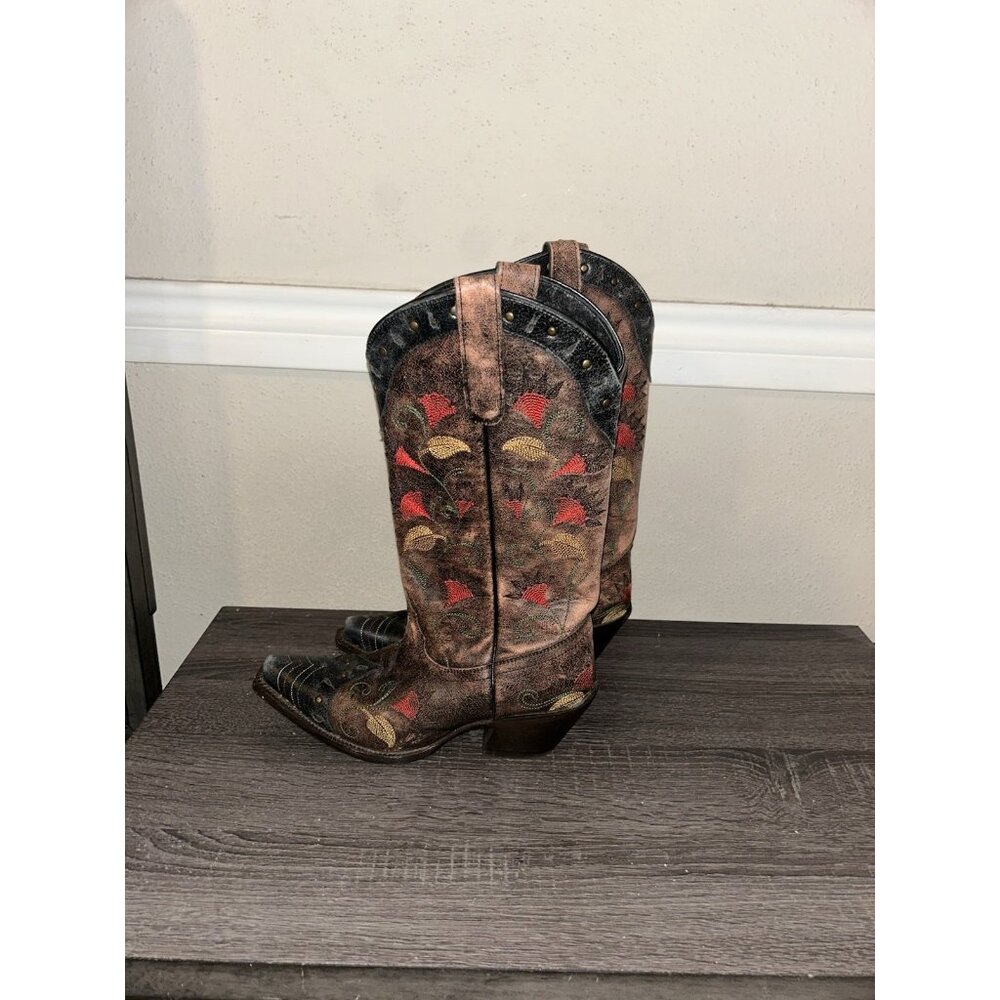 Tony Lama Brown Multicolor Floral Embroidered Rodeo Cowgirl Western Boots 6.5 B - Picture 5 of 8